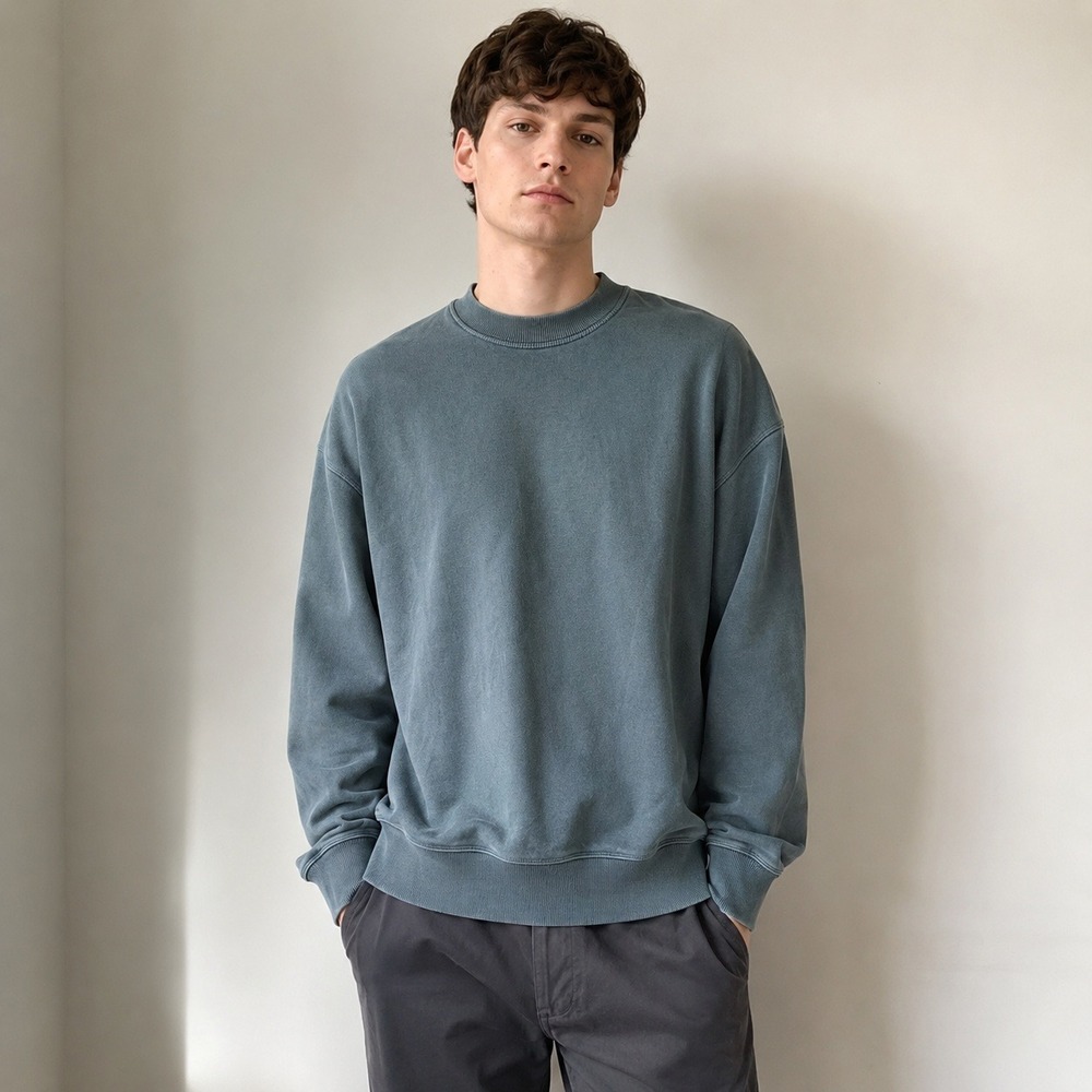 COS Mens Relaxed Sweatshirt Large Blue Gray Cotton Crew Neck Minimalist Scandi